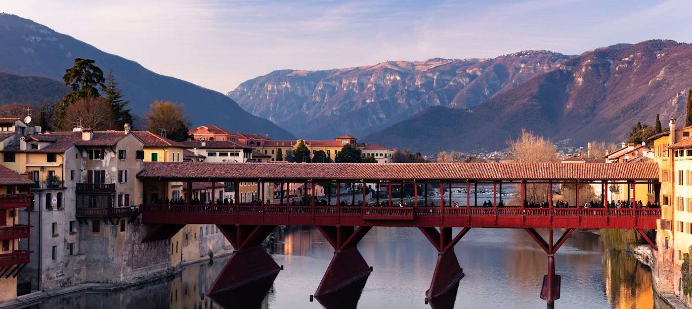 The Ponte degli Alpini stretching over the Brenta at Bassano del Grappa