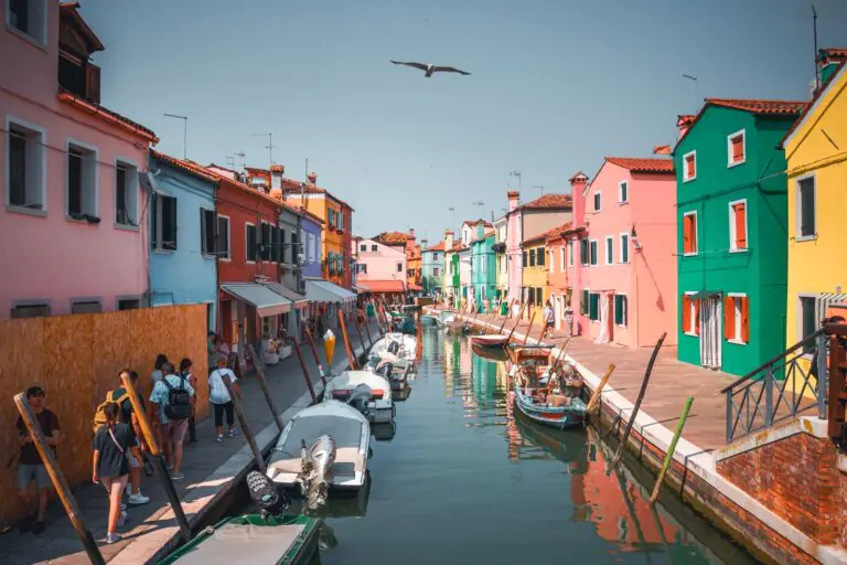 The painted houses along a canal on Burano