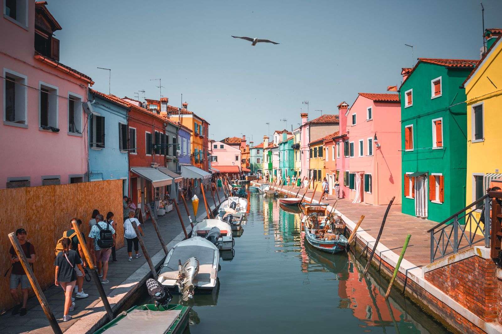 The painted houses along a canal on Burano